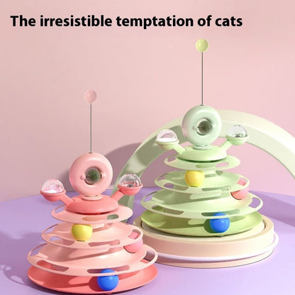 4 Levels Cat Toy Tower Turntable Roller Balls Toys Interactive Intelligence Pets Toys Training Track Puzzle Funny Games Accessories Pet Products - PetParadiseShop