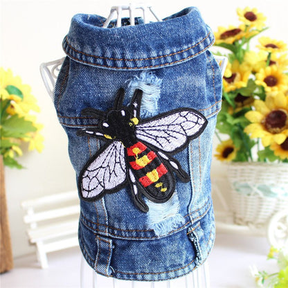 Designer Dog Clothes Small Dog Denim Jacket Coat Cat Costume Puppy Jeans Vest Spring Clothing - PetParadiseShop