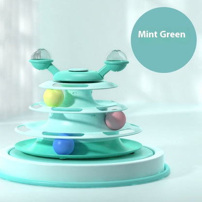 Интерактивна играчка за котки — 4 - етажна въртяща се кула с топчета - PetParadiseShop