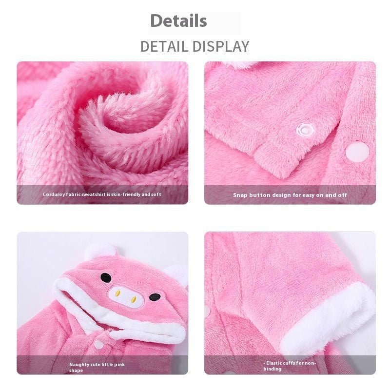 Fleece - lined Thermal Coral Fleece Pig Pet Costume Cat Clothes Small Dog - PetParadiseShop