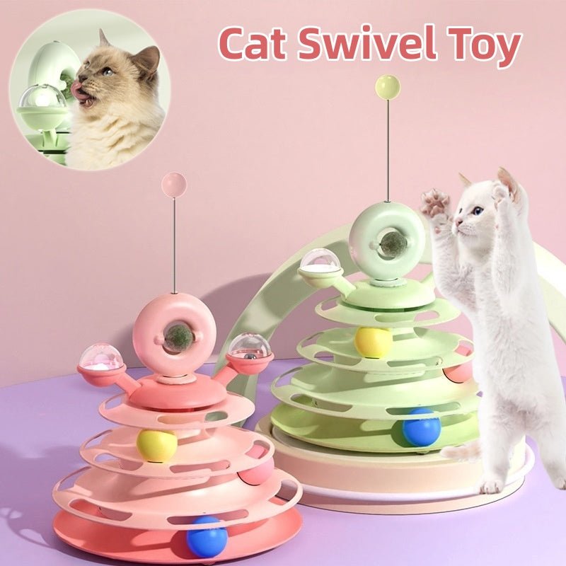 4 Levels Cat Toy Tower Turntable Roller Balls Toys Interactive Intelligence Pets Toys Training Track Puzzle Funny Games Accessories Pet Products - PetParadiseShop
