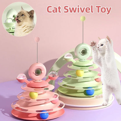 4 Levels Cat Toy Tower Turntable Roller Balls Toys Interactive Intelligence Pets Toys Training Track Puzzle Funny Games Accessories Pet Products - PetParadiseShop