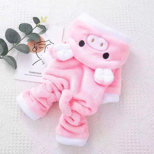 Fleece - lined Thermal Coral Fleece Pig Pet Costume Cat Clothes Small Dog - PetParadiseShop