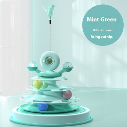 4 Levels Cat Toy Tower Turntable Roller Balls Toys Interactive Intelligence Pets Toys Training Track Puzzle Funny Games Accessories Pet Products - PetParadiseShop